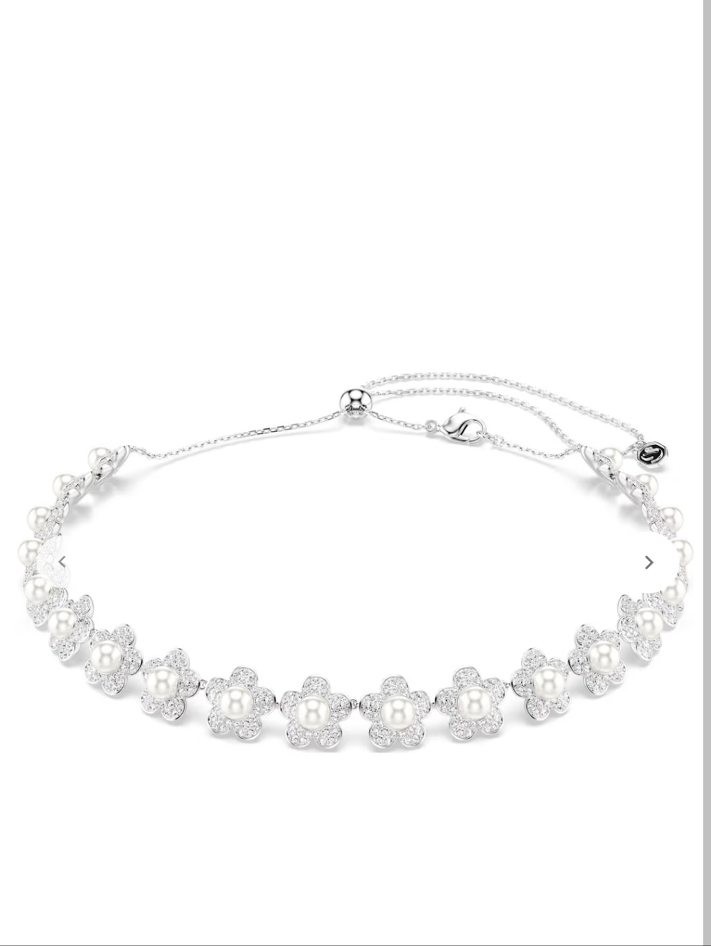 Sterling Silver Pearl Flower Choker Necklace - White
